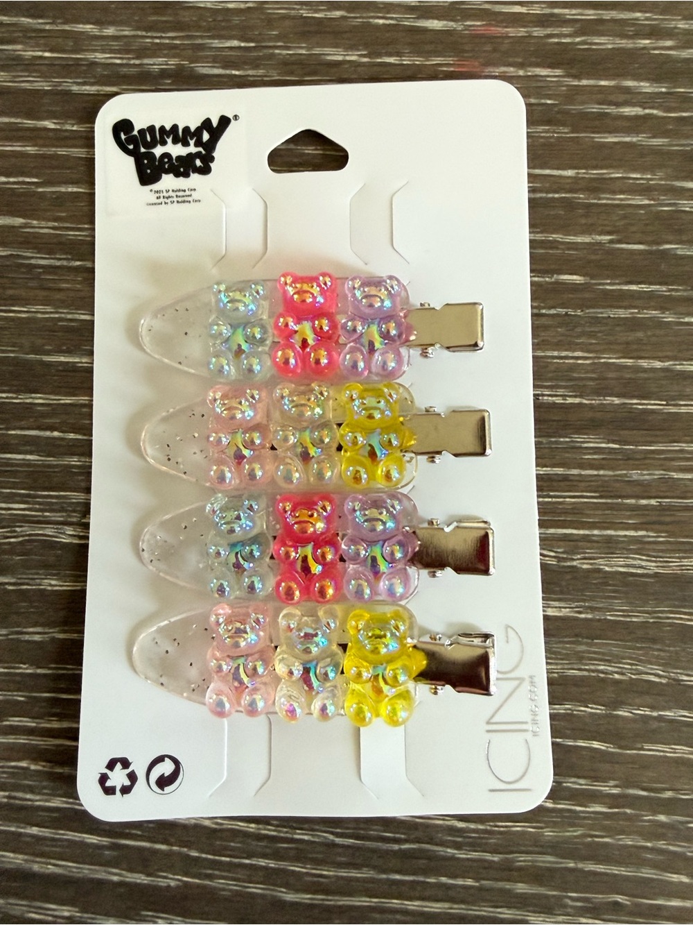 NWT ICING Gummy Bears Iridescent Kids Hair Clips 4 pack